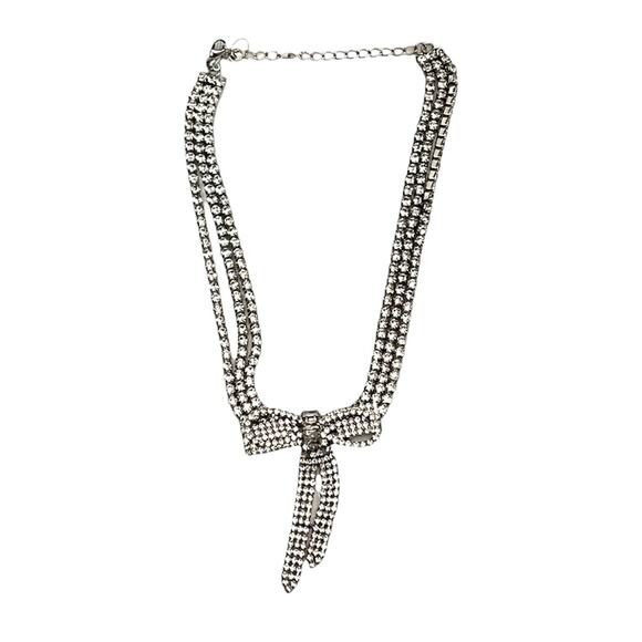 Christian Siriano Women’s Bow Style Embellished Silver Tone Fashion Necklace - Picture 1 of 15